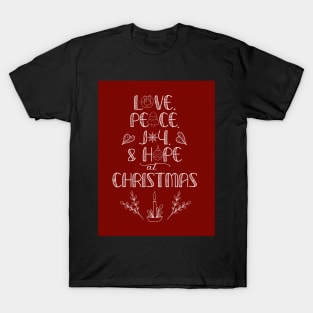 Christmas Greetings Word Art on Red T-Shirt